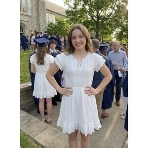 Lauren Conrad S White Lace Mini Dress Ruffle Hem Flutter Sleeve Cottagecore Grad